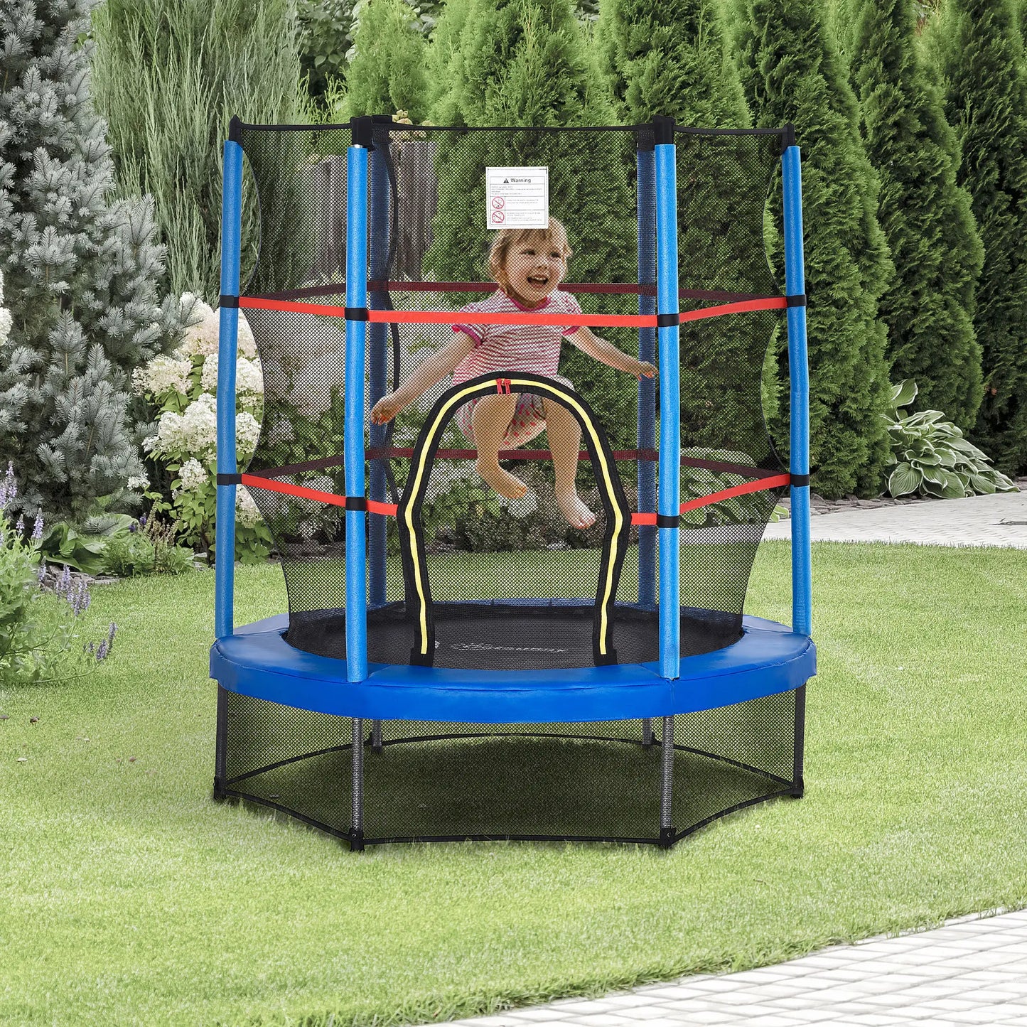 55" Kids Trampoline with Enclosure Net, Indoor/Outdoor, Age 3-6, Blue Trampolines at Gallery Canada