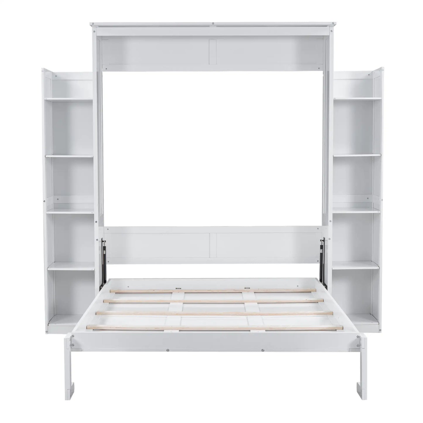 Murphy Bed with Shelves, LED Lights, 97.5" L x 84.5" W x 88.5" H, White Bed Frames White at Gallery Canada