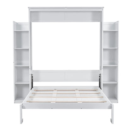 Murphy Bed with Shelves, LED Lights, 97.5" L x 84.5" W x 88.5" H, White Bed Frames White at Gallery Canada