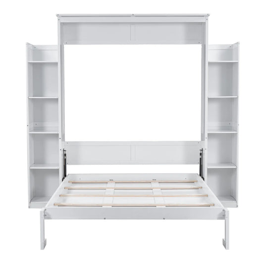 Murphy Bed with Shelves, LED Lights, 97.5" L x 84.5" W x 88.5" H, White Bed Frames White at Gallery Canada