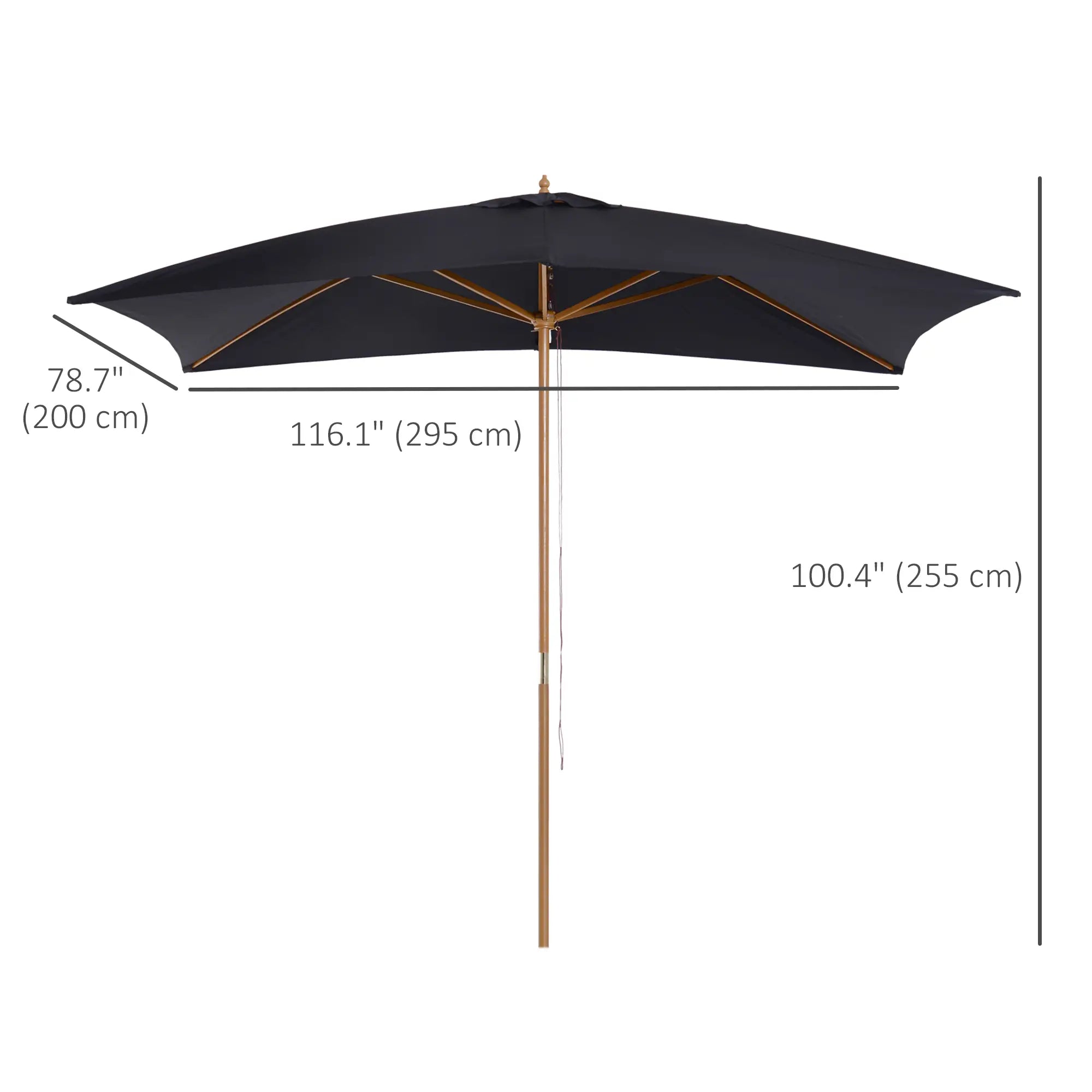 7' x 10' Wooden Patio Umbrella, Rectangle Garden Parasol, Outdoor Sunshade Canopy, Bamboo Ribs, Black Sun Umbrellas at Gallery Canada