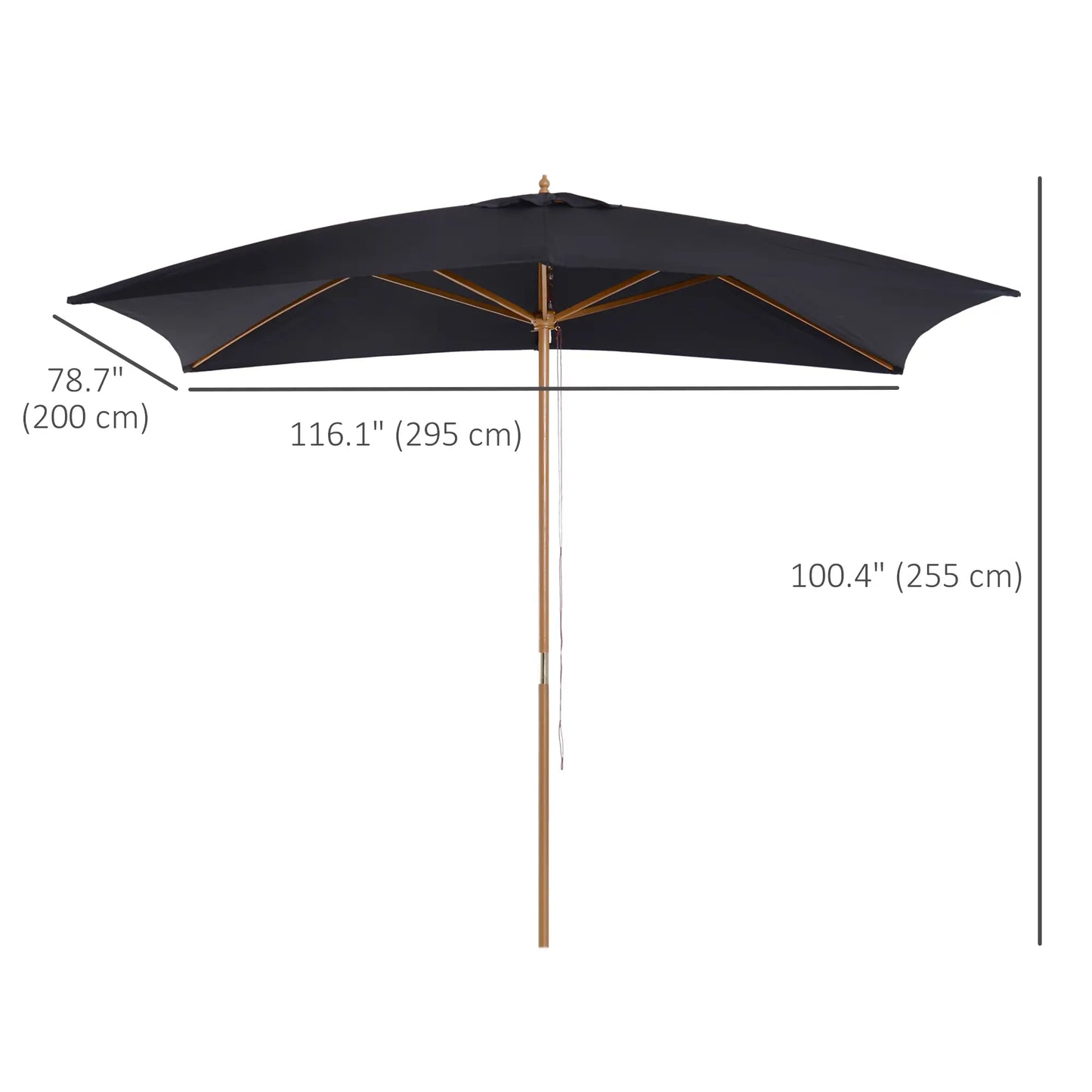 7' x 10' Wooden Patio Umbrella, Rectangle Garden Parasol, Outdoor Sunshade Canopy, Bamboo Ribs, Black Sun Umbrellas at Gallery Canada