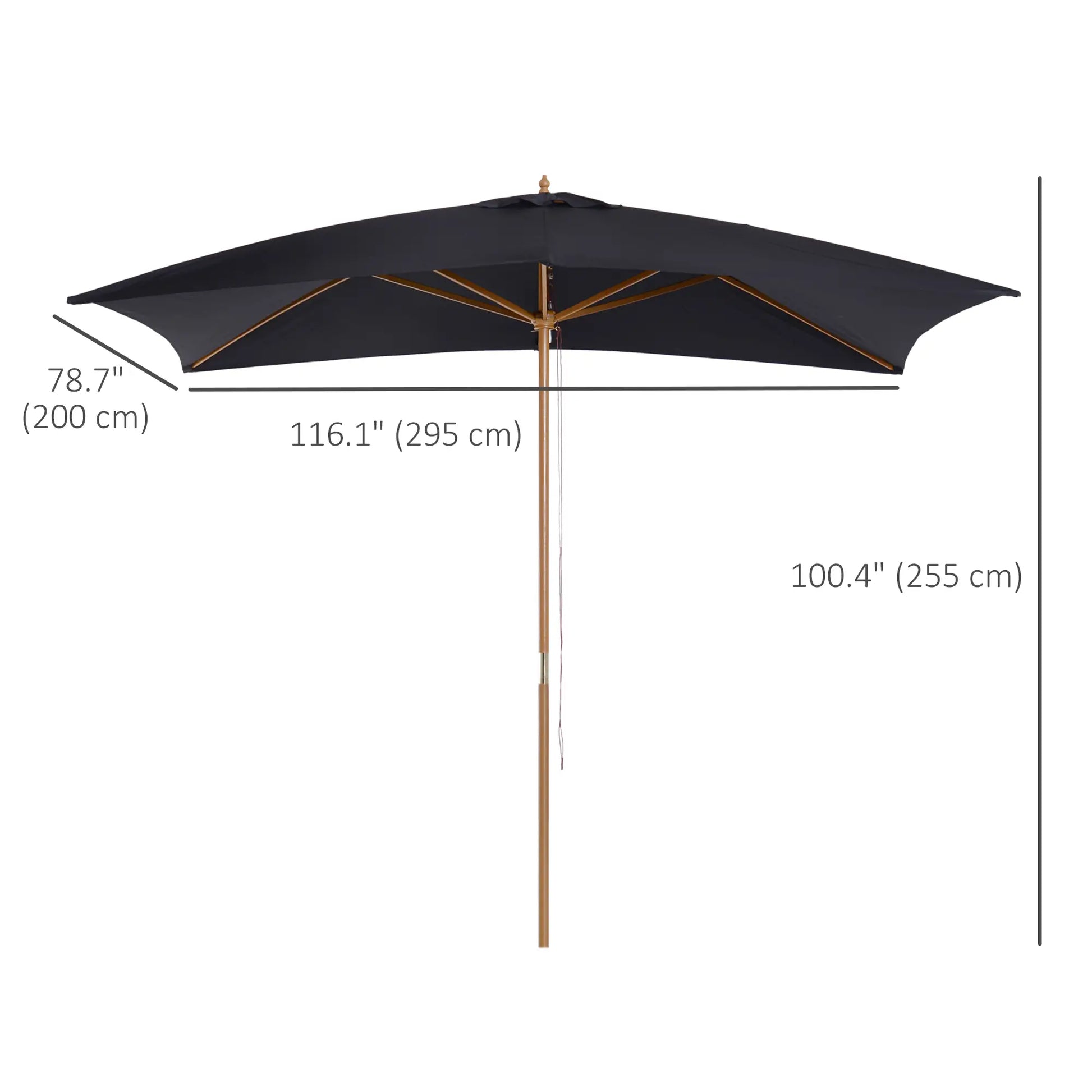 7' x 10' Wooden Patio Umbrella, Rectangle Garden Parasol, Outdoor Sunshade Canopy, Bamboo Ribs, Black Sun Umbrellas at Gallery Canada
