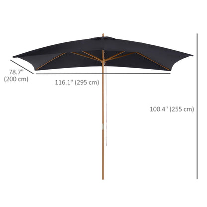 7' x 10' Wooden Patio Umbrella, Rectangle Garden Parasol, Outdoor Sunshade Canopy, Bamboo Ribs, Black Sun Umbrellas at Gallery Canada