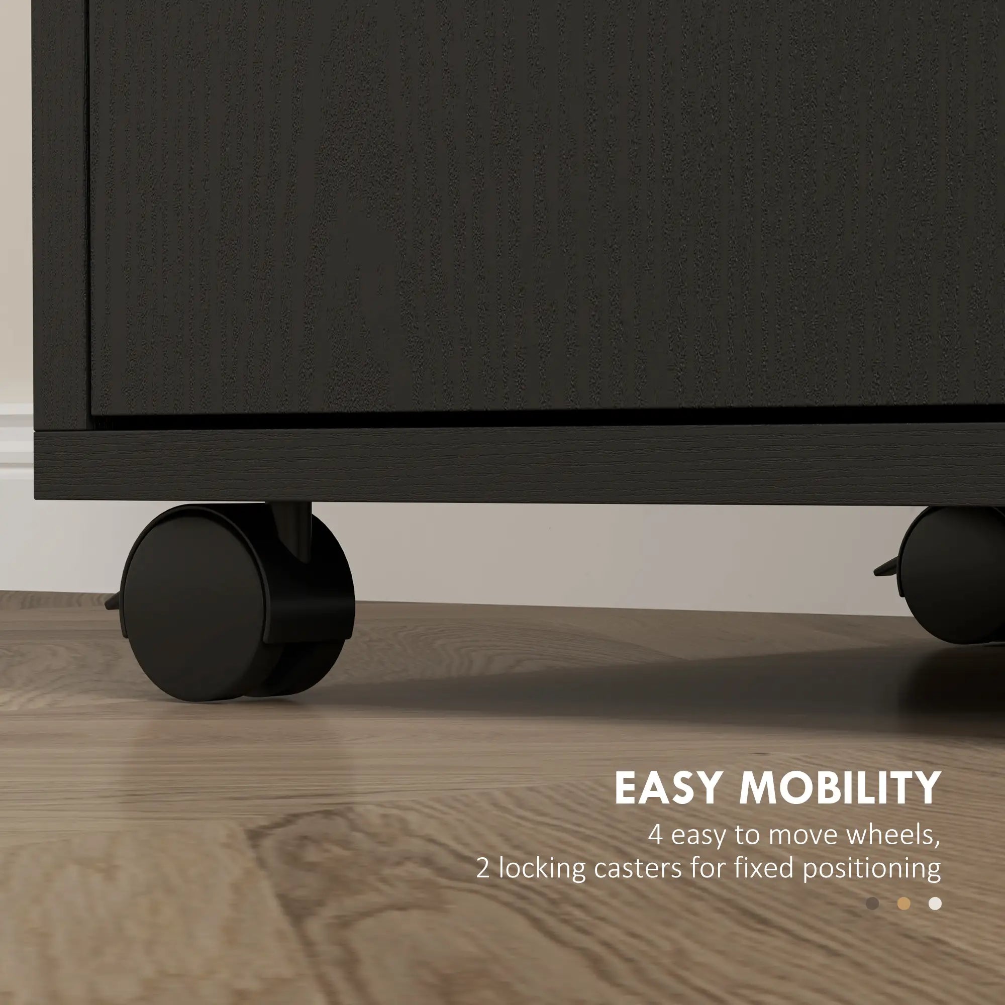 Microwave Cart on Wheels, 2-Door Cabinet, Black Wood Grain, Black Kitchen Pantry Cabinets at Gallery Canada