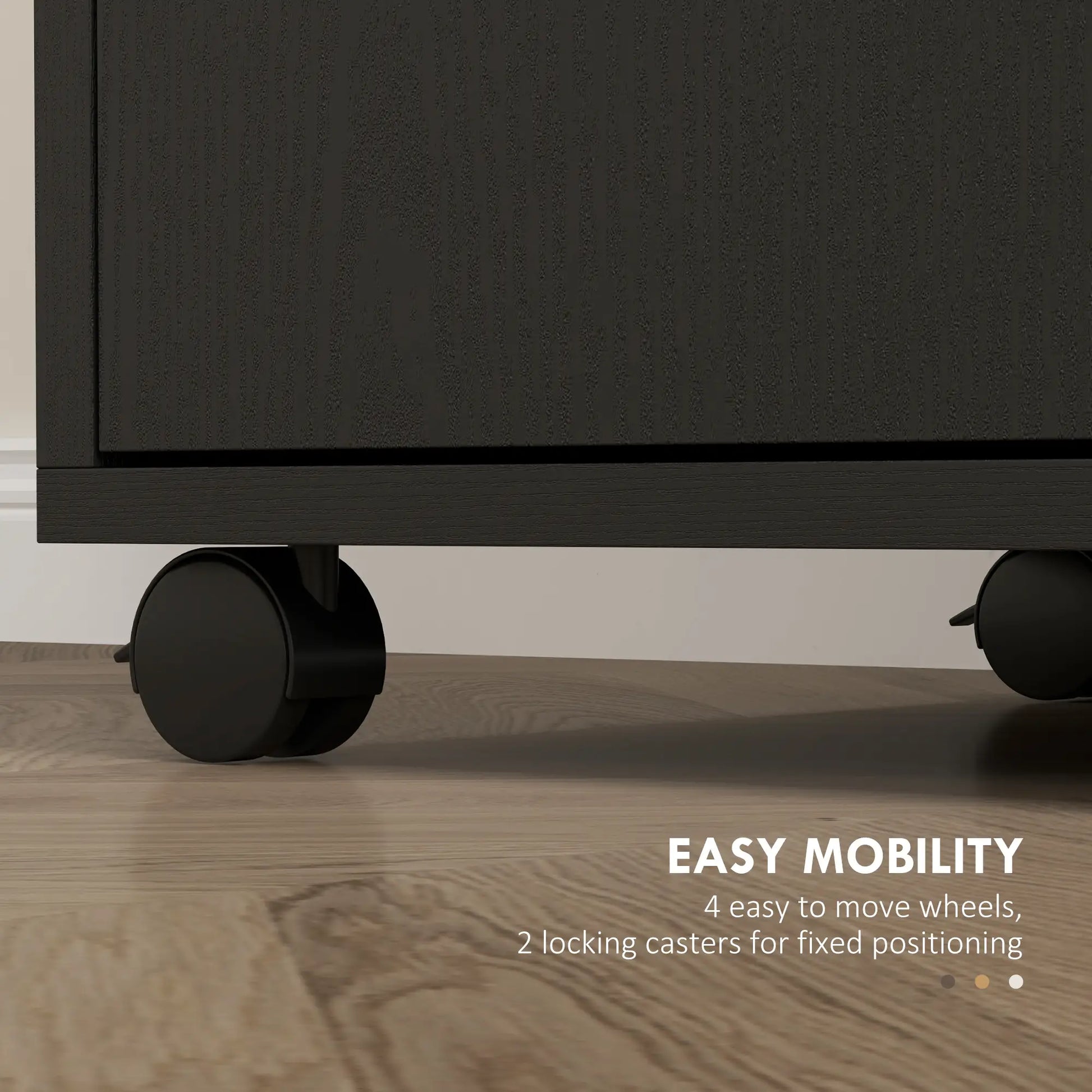 Microwave Cart on Wheels, 2-Door Cabinet, Black Wood Grain, Black Kitchen Pantry Cabinets at Gallery Canada