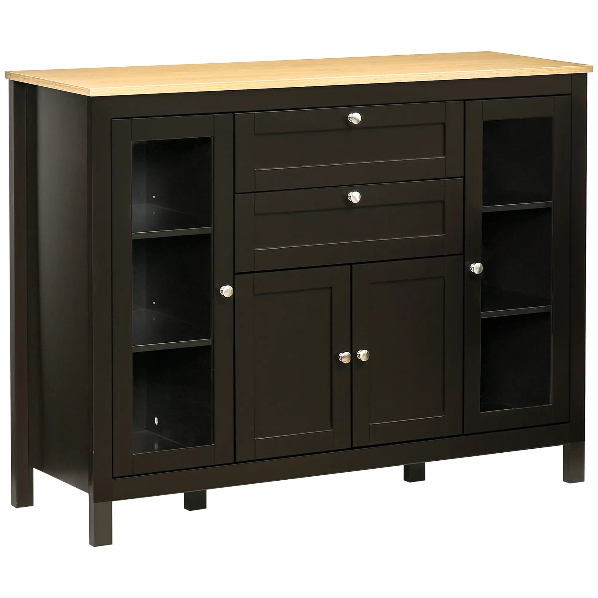 Buffet Cabinet Sideboard, 2 Drawers, 3 Storage Cabinets, Glass Doors, Dark Brown Bar Cabinets at Gallery Canada