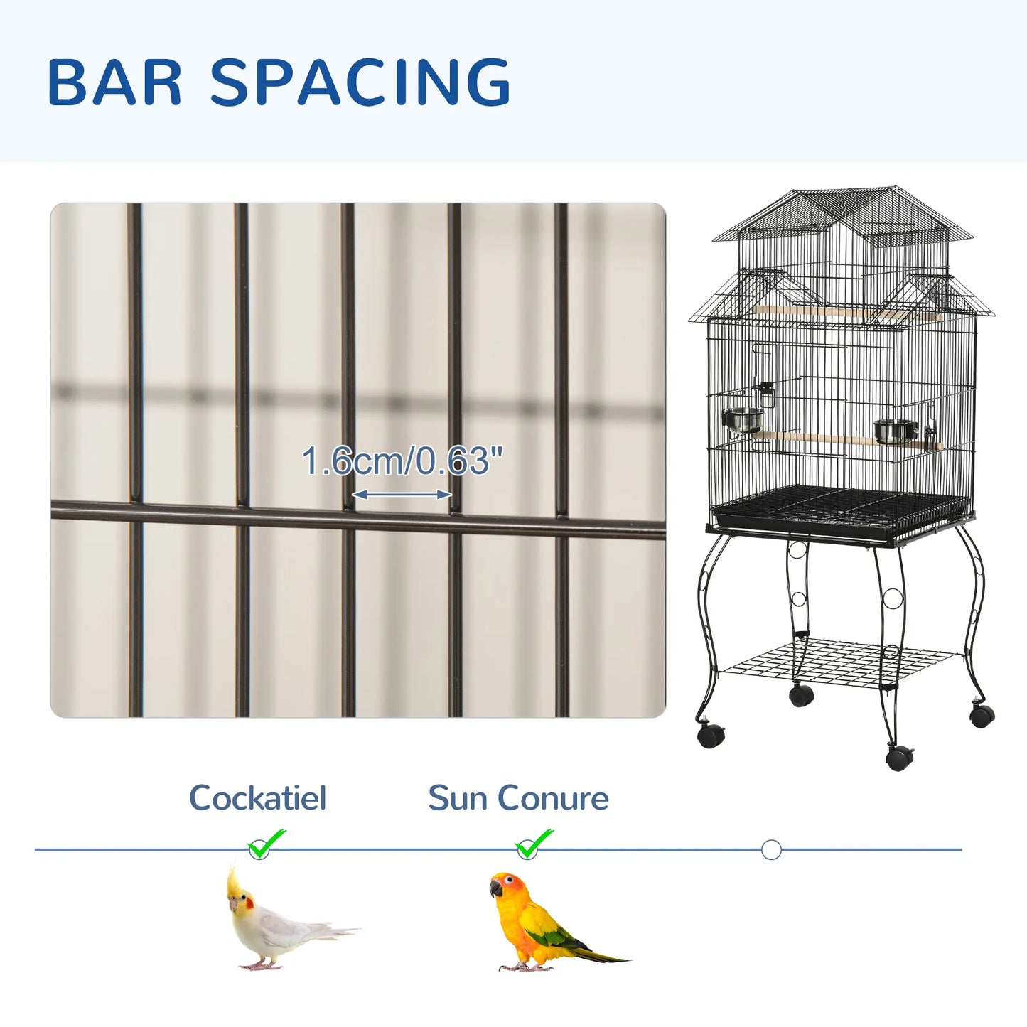 53.9'' Large Rolling Bird Cage, Detachable Stand, Storage Shelf, Black Bird Cages at Gallery Canada