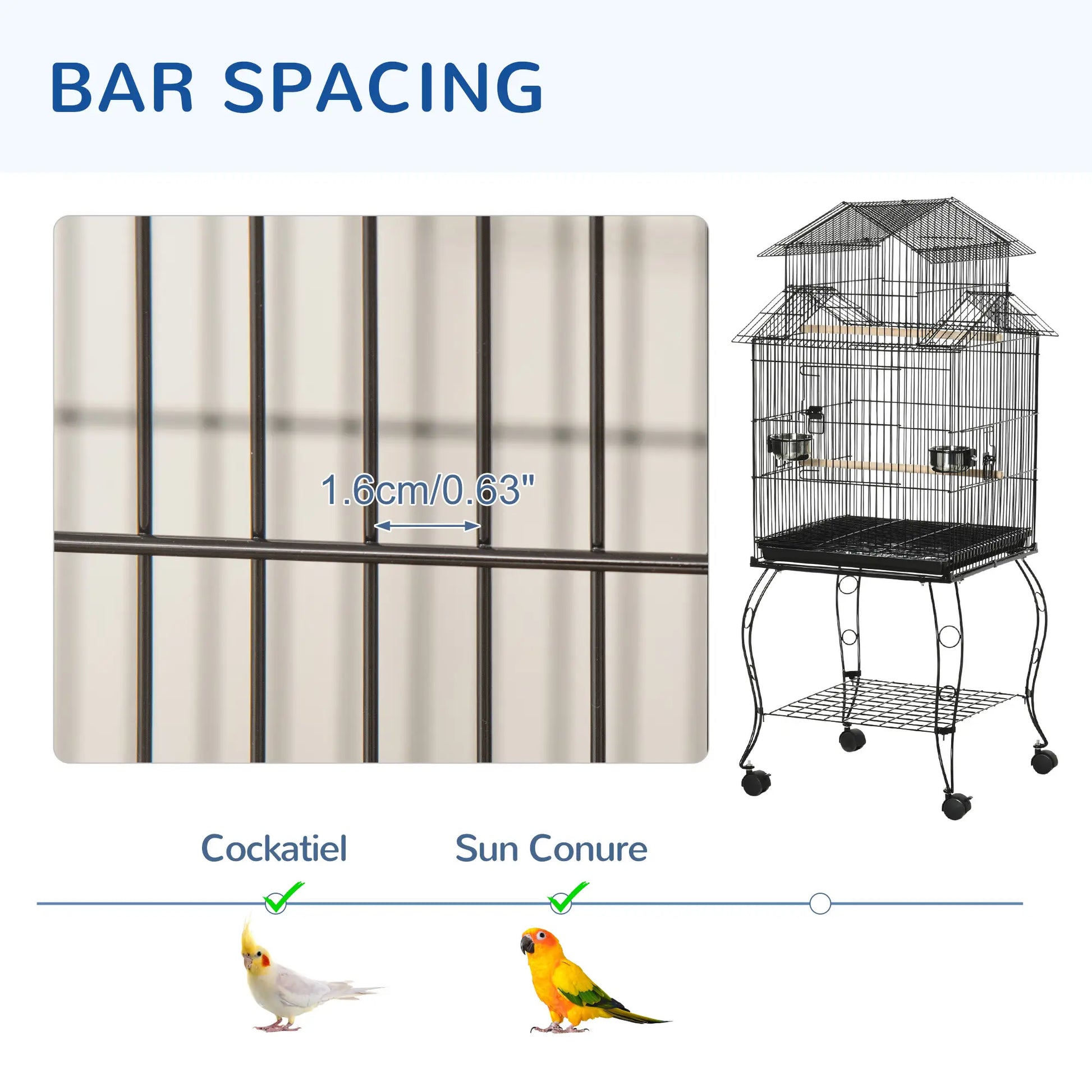 53.9'' Large Rolling Bird Cage, Detachable Stand, Storage Shelf, Black Bird Cages at Gallery Canada
