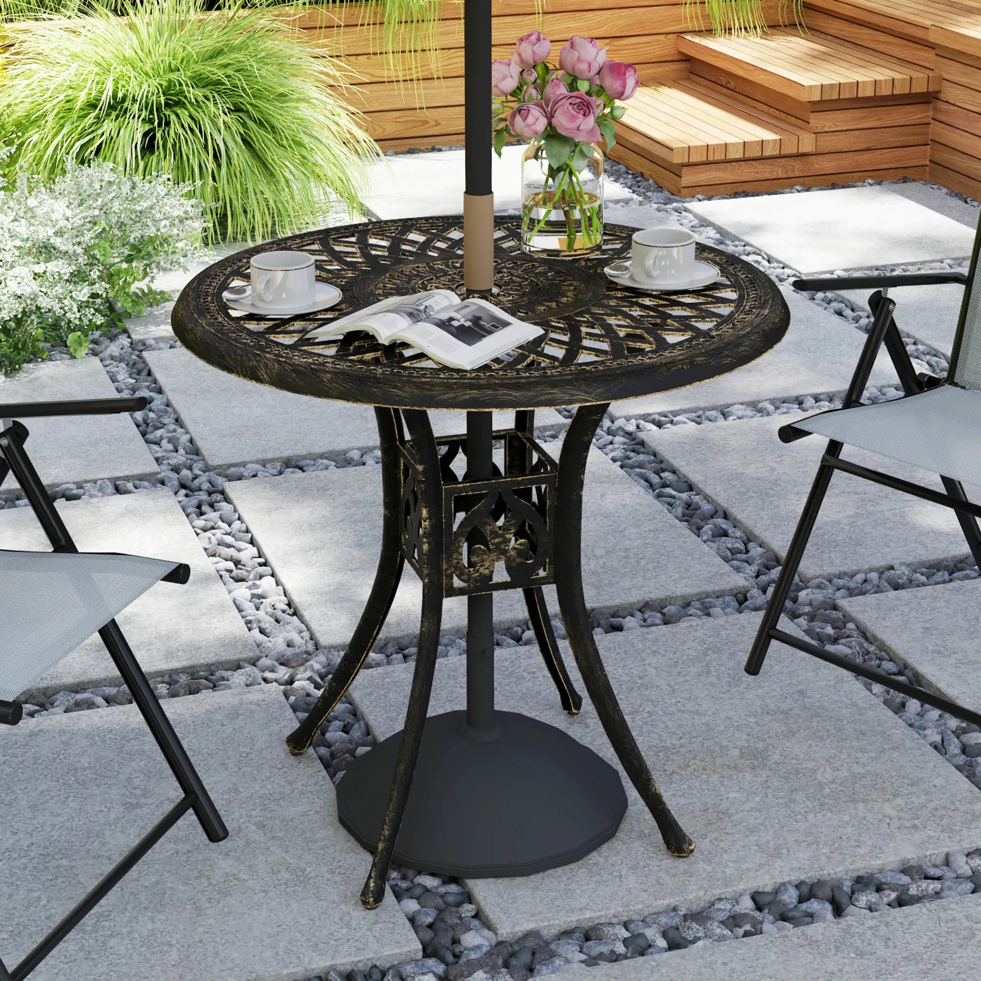 30-Inch Round Patio Dining Table, Cast Aluminum Outdoor Bistro Table, Brown Patio Dining Tables at Gallery Canada