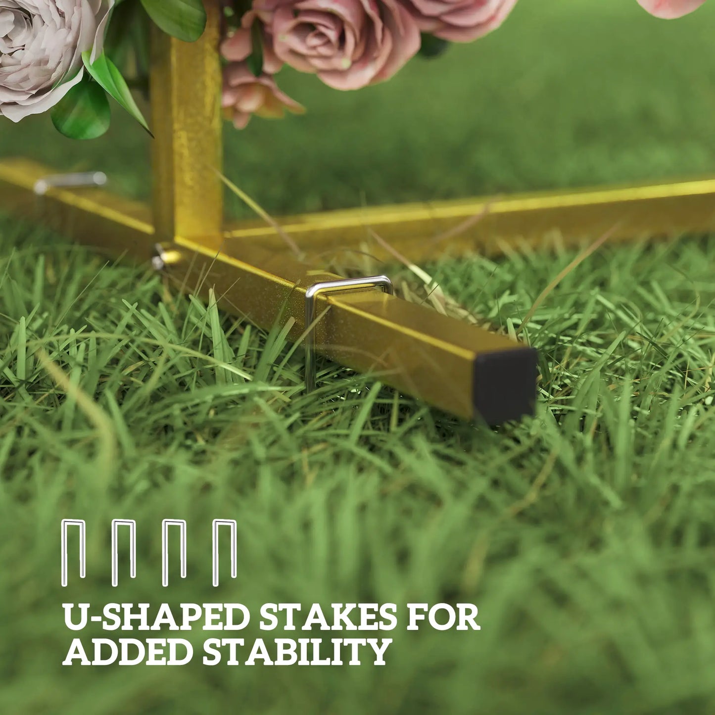 Square Wedding Arch, 6.6 FT Metal Frame With U-Shaped Stakes, Gold