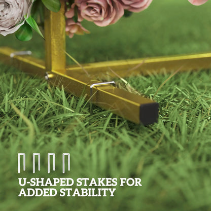 Square Wedding Arch, 6.6 FT Metal Frame With U-Shaped Stakes, Gold