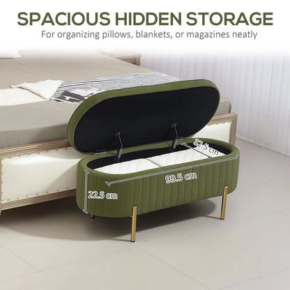 Upholstered Channel Tufted Ottoman Bench, Dark Green Storage Ottomans & Benches at Gallery Canada