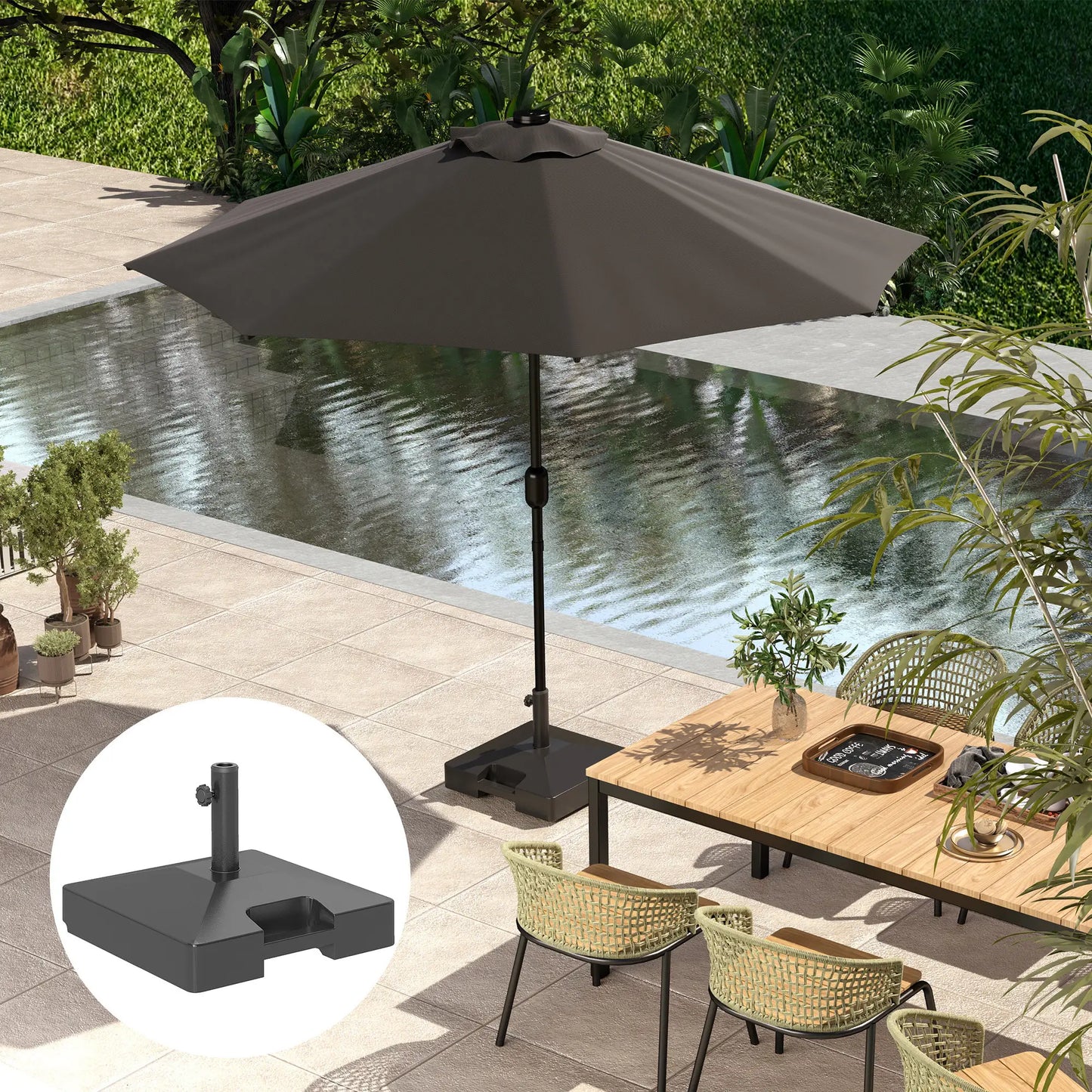 Heavy Duty Outdoor Umbrella Base with Wheels, Holds 73lbs, Black Umbrella Bases at Gallery Canada