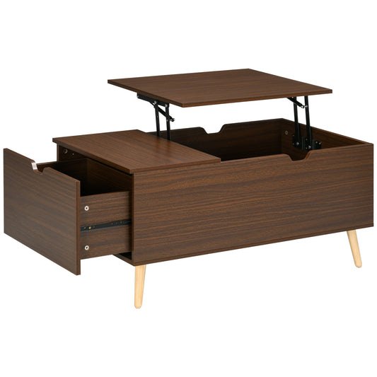 Coffee Table with Wood Legs, Lift Top Coffee Table with Drawer, Hidden Compartment, 38.6" x 21.3" x 18.9", Brown - Gallery Canada