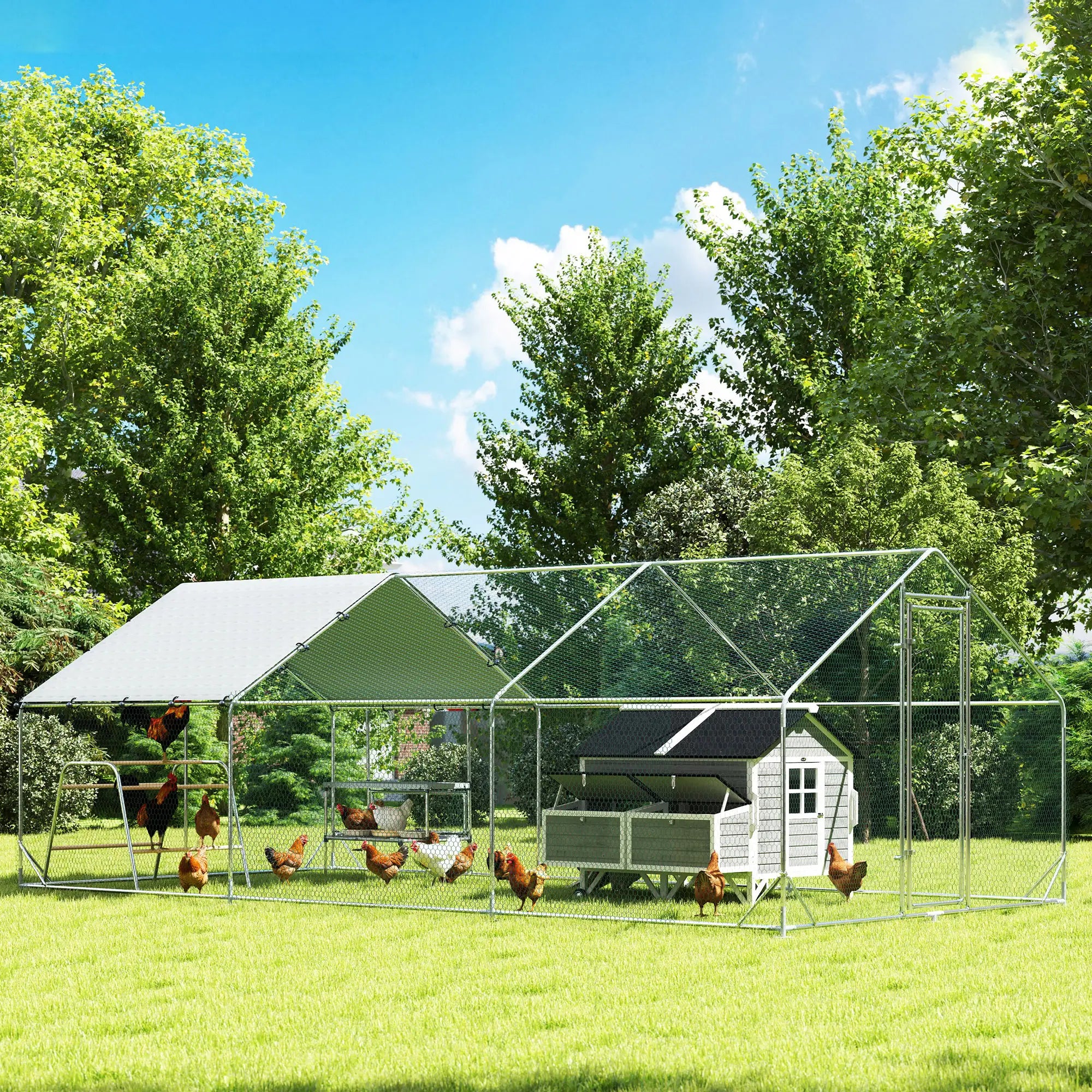 Metal Chicken Coop with Cover, Nesting Box, Roosting Bars, 9.8 x 19.7 x 6.4 ft Chicken Coops at Gallery Canada