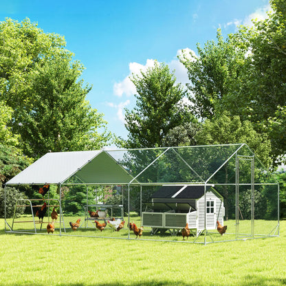 Metal Chicken Coop with Cover, Nesting Box, Roosting Bars, 9.8 x 19.7 x 6.4 ft Chicken Coops at Gallery Canada