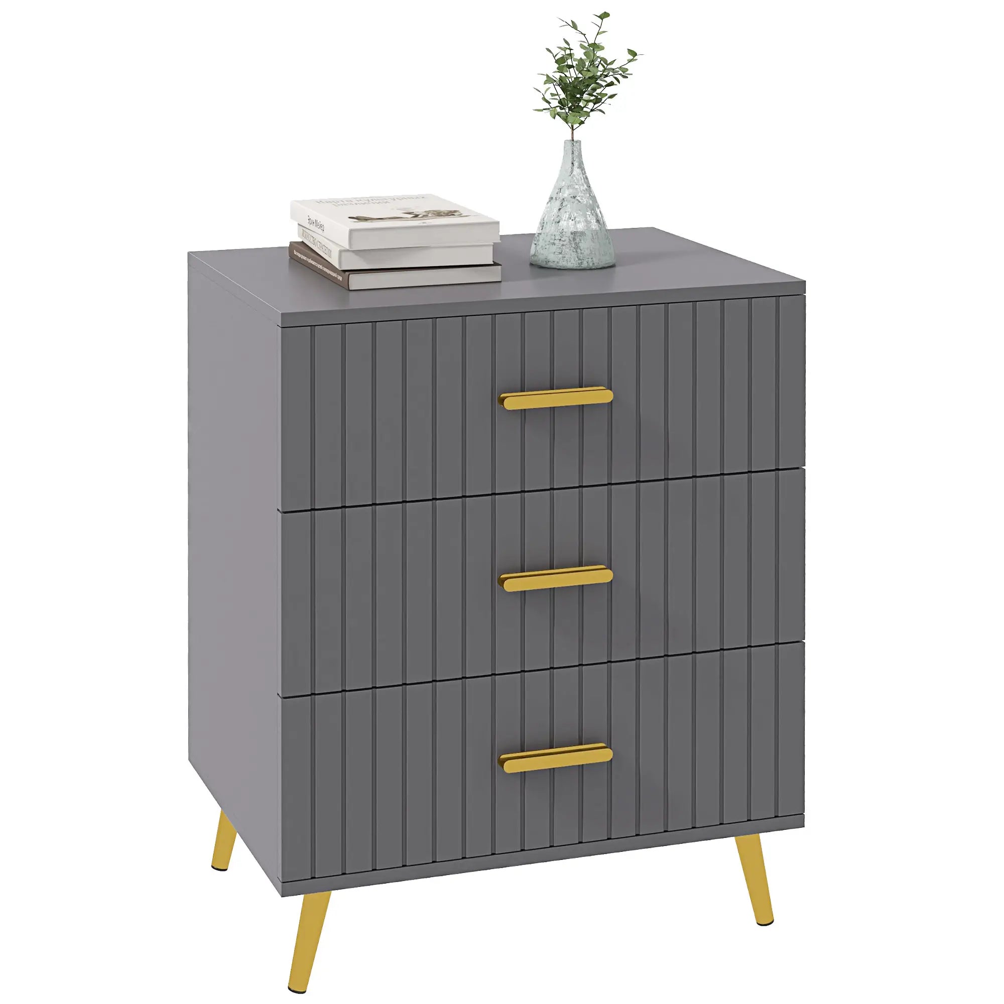 3 Drawer Cabinet, Bedroom Chest of Drawers, Aluminium Legs, Dark Grey Storage Cabinets at Gallery Canada