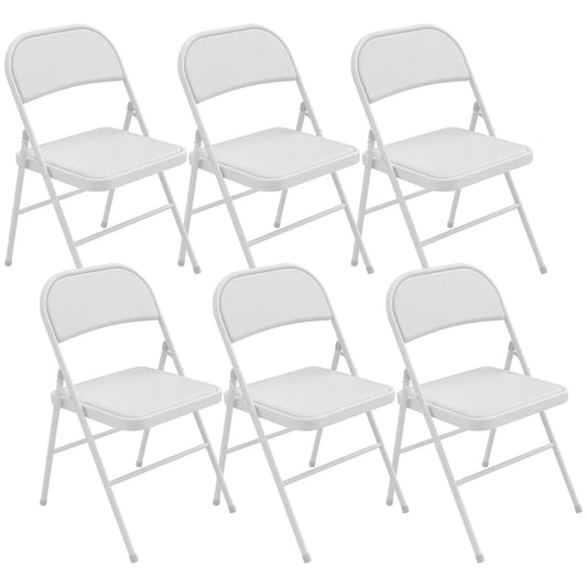 Set of 6 Foldable Chairs, PU Leather Padded, 17.5" x 17.5" x 31.5", White Dining Chairs White at Gallery Canada