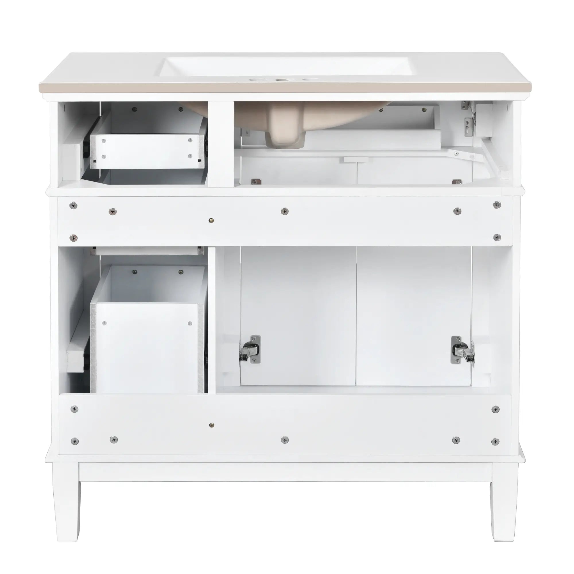 Bathroom Vanity with Ceramic Sink, Soft Close Doors, 4 Drawers, 36