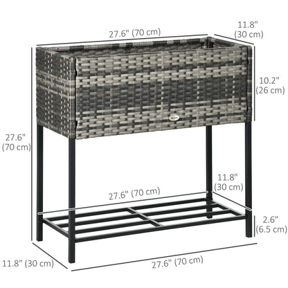 Rattan Raised Garden Box, Elevated Flower Bed with Shelf, Mixed Grey, Grey Plant Stands at Gallery Canada
