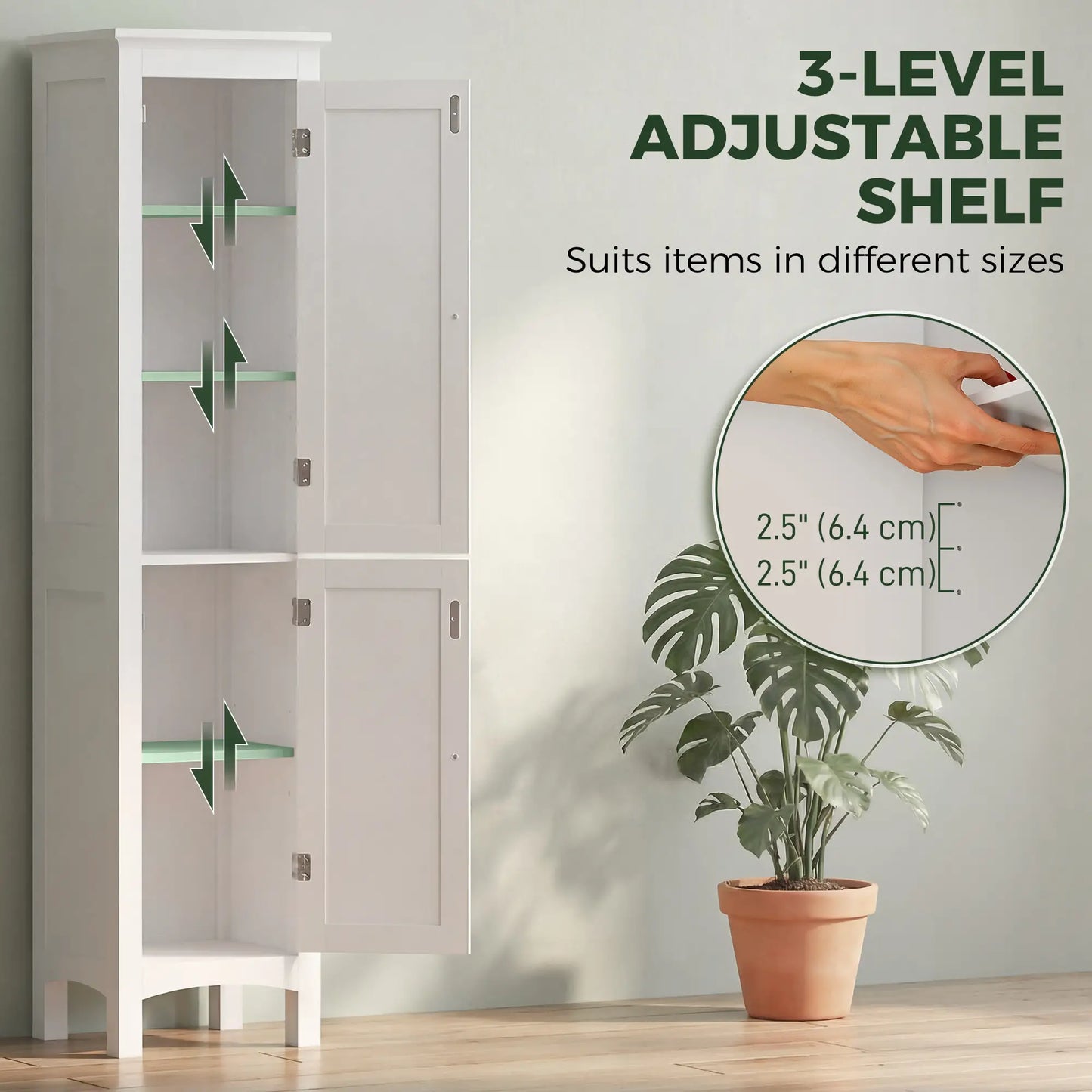 Tall Bathroom Cabinet, Freestanding Storage Organizer, 15" x 13" x 63", White Bathroom Cabinets at Gallery Canada