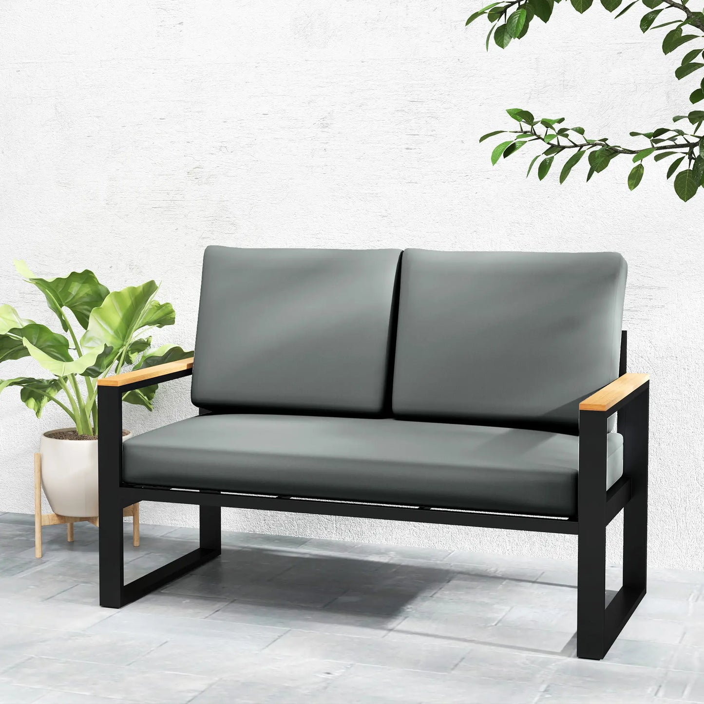 2 Seater 5" Thick Outdoor Seat Cushions, 7" Backrest, Light Grey Patio Chair Cushions at Gallery Canada