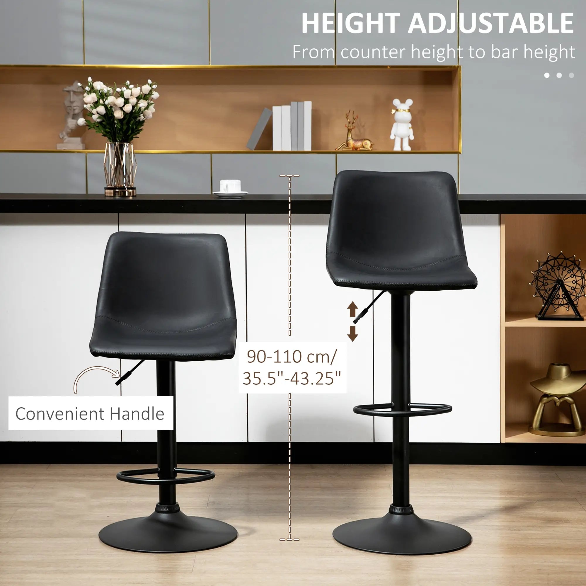 Adjustable Counter Height Bar Stools, Set of 2, 360° Swivel, Vintage Leather, Retro Grey, Grey Bar Stools at Gallery Canada