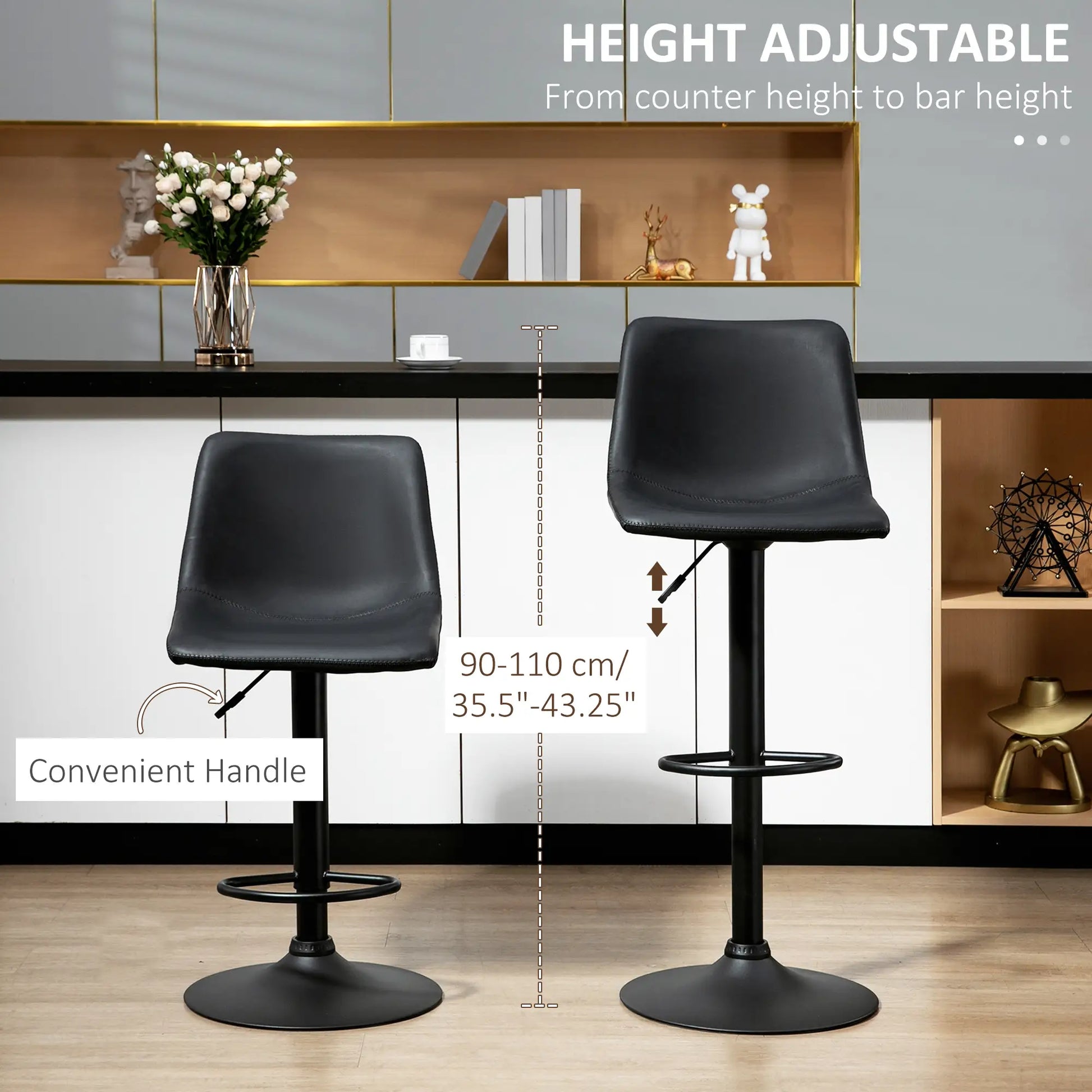 Adjustable Counter Height Bar Stools, Set of 2, 360° Swivel, Vintage Leather, Retro Grey, Grey Bar Stools at Gallery Canada