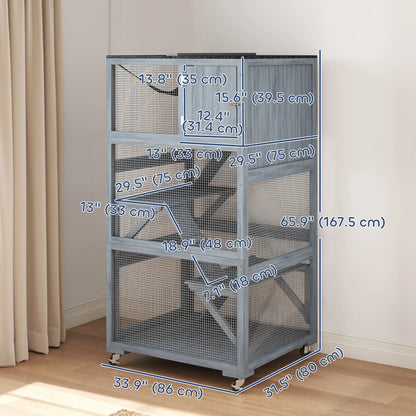 66"H Cat Enclosure On Wheels, With Hammock Platforms Ramps, Grey Outdoor Cat Enclosures at Gallery Canada