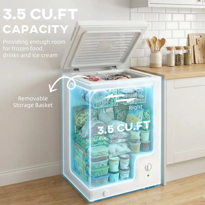 3.5 Cu.Ft Chest Freezer, Adjustable Thermostat, Wire Basket, White Small Kitchen Appliances at Gallery Canada