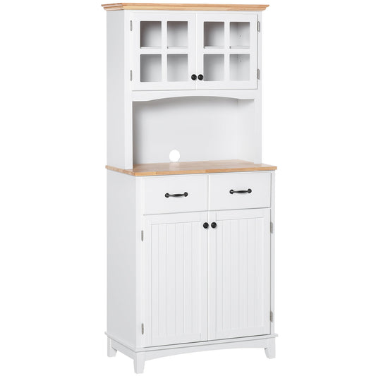 Coastal Style Kitchen Buffet and Hutch Wooden Storage Cabinet with Framed Glass Door Drawers Microwave Space for Dining Room Living Room White - Gallery Canada