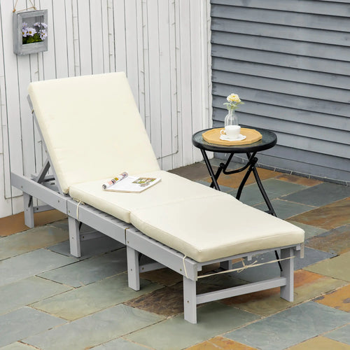 Wooden Folding Chaise Lounge, Outdoor Chair, Adjustable Back, Light Grey
