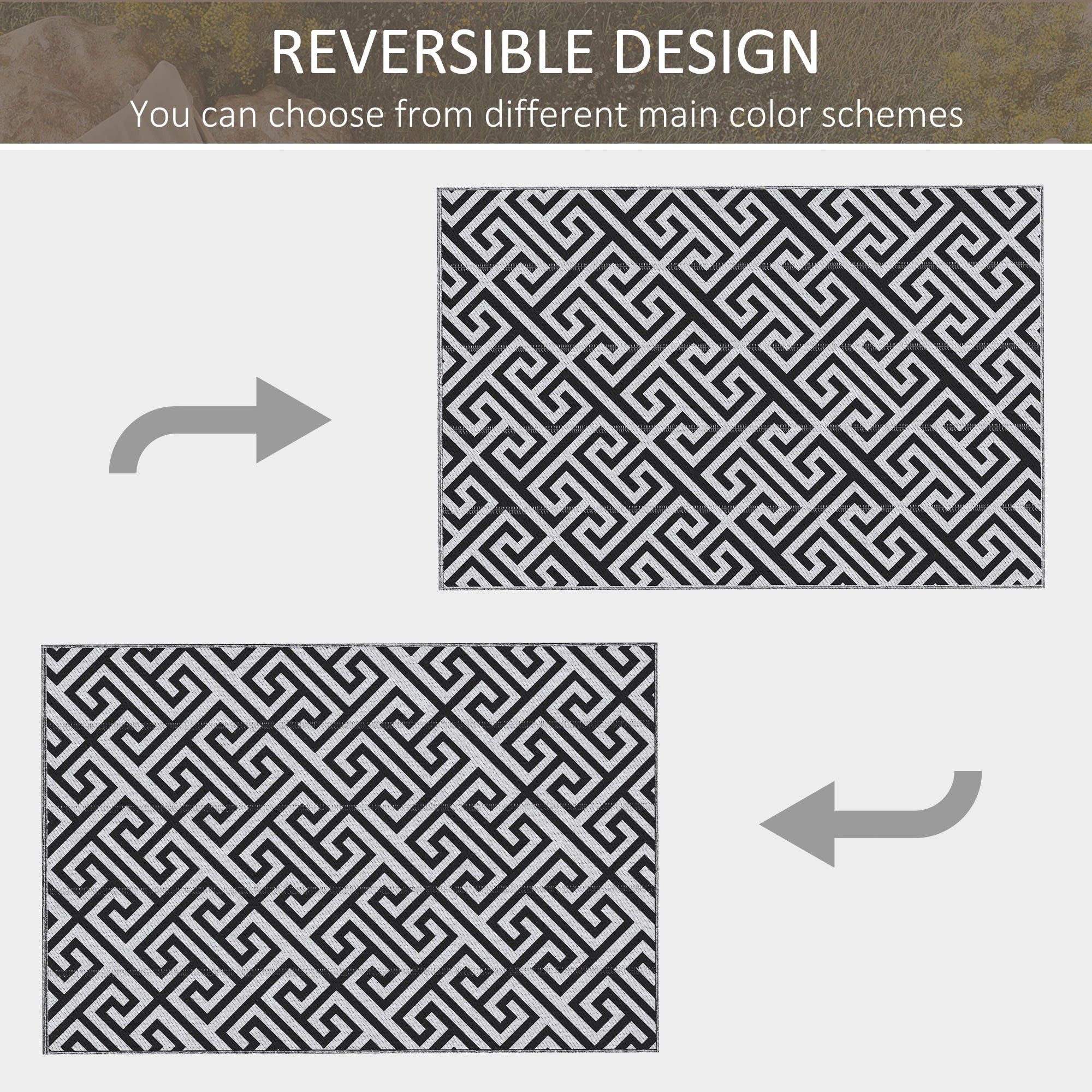 Reversible Outdoor RV Rug, Patio Floor Mat, 6' x 9', Black & White Outdoor Reversible Rugs at Gallery Canada