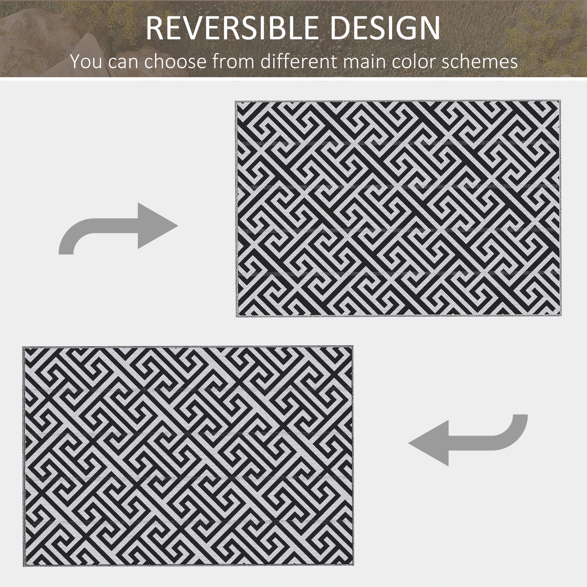 Reversible Outdoor RV Rug, Patio Floor Mat, 6' x 9', Black & White Outdoor Reversible Rugs at Gallery Canada