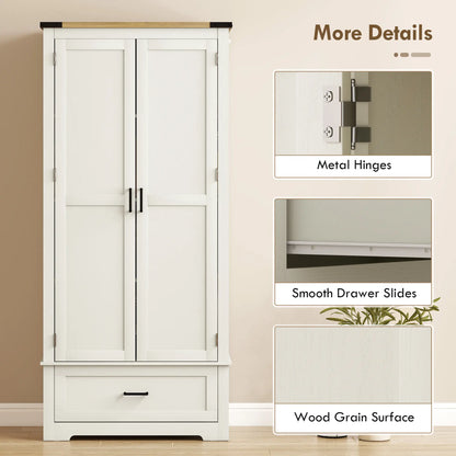 69" Tall Farmhouse Pantry Cabinet, 2 Doors, Drawer, Cream White Kitchen Pantry Cabinets at Gallery Canada