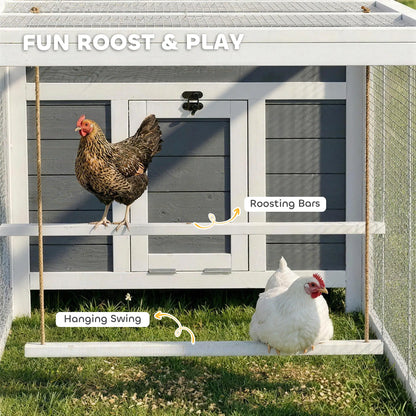 118"L Chicken Coop, Large Wooden Hen House with Run, Pull-Out Tray, Waterproof Roof, Nesting Box, Swing, Roosting Bars Chicken Coops at Gallery Canada