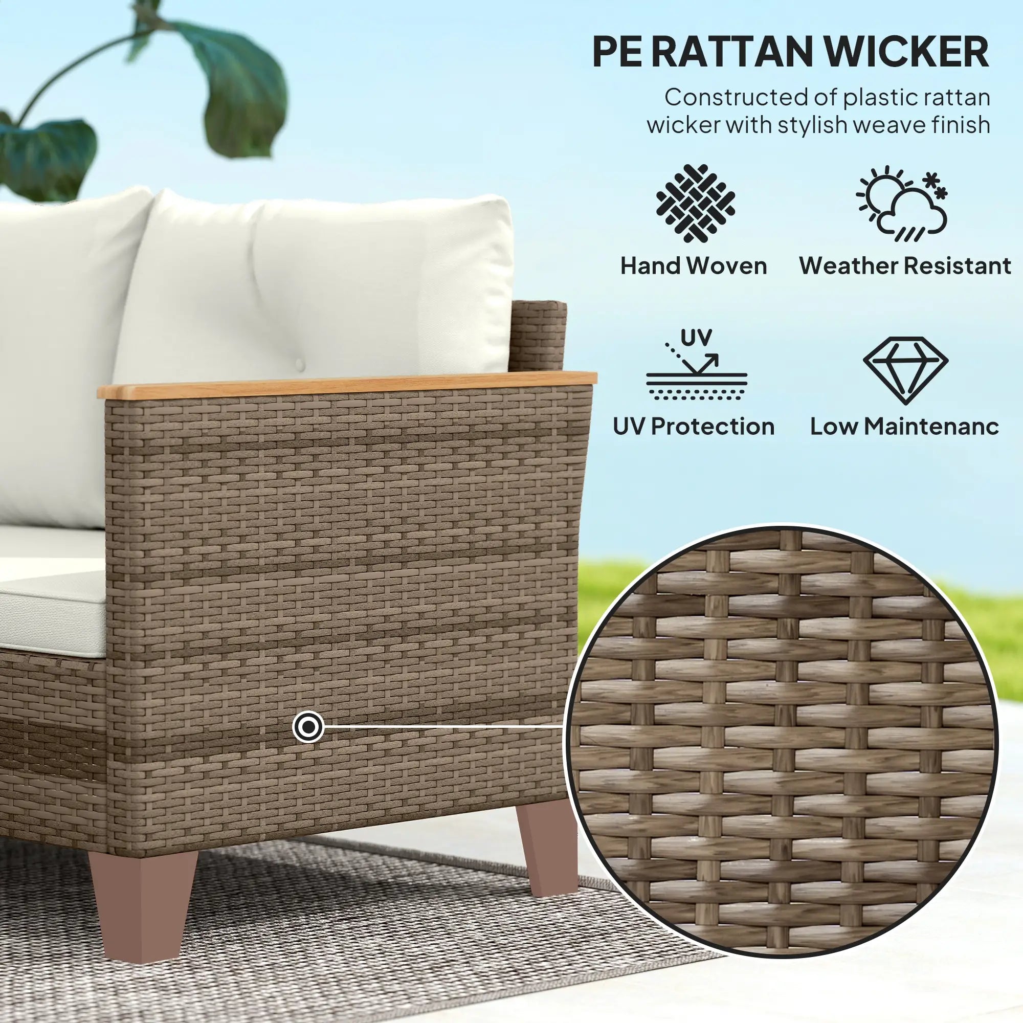 3 Piece L-Shaped Patio Furniture Set, Wood Top Coffee Table, Cream Patio Furniture Sets at Gallery Canada