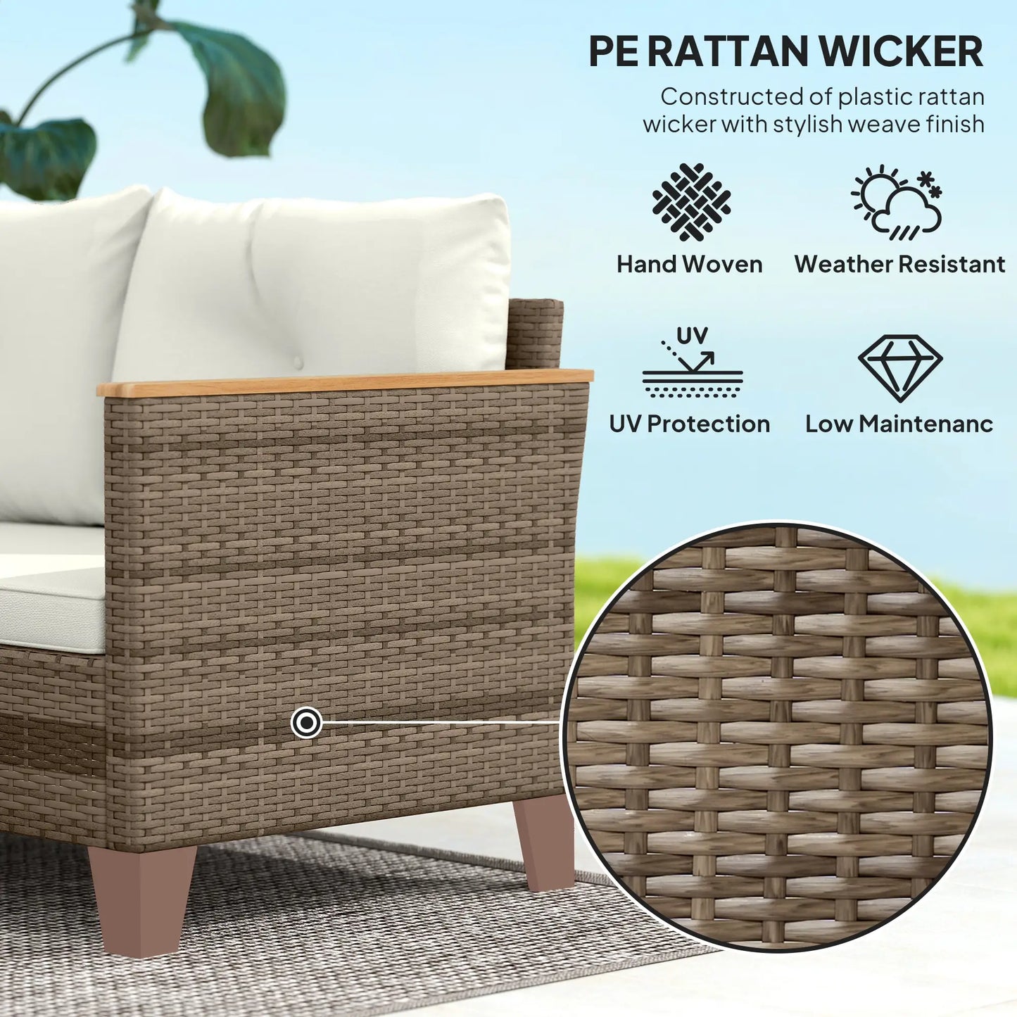 3 Piece L-Shaped Patio Furniture Set, Wood Top Coffee Table, Cream Patio Furniture Sets at Gallery Canada