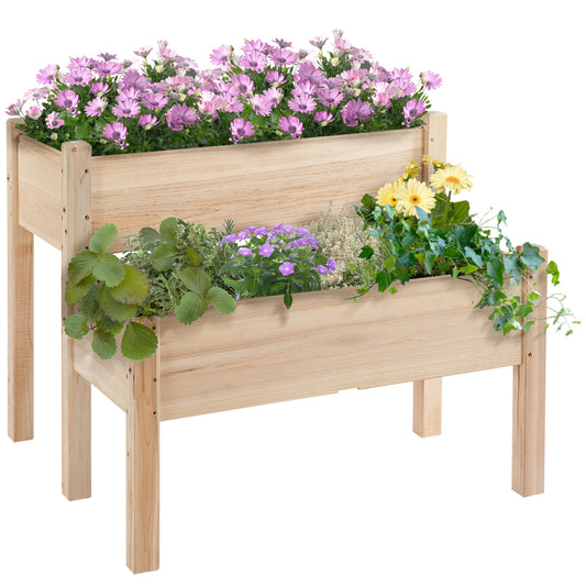 34x34x28 2-Tier Raised Garden Bed, Wooden Planter Box for Vegetables, Herbs, Flowers Elevated Garden Beds Natural at Gallery Canada