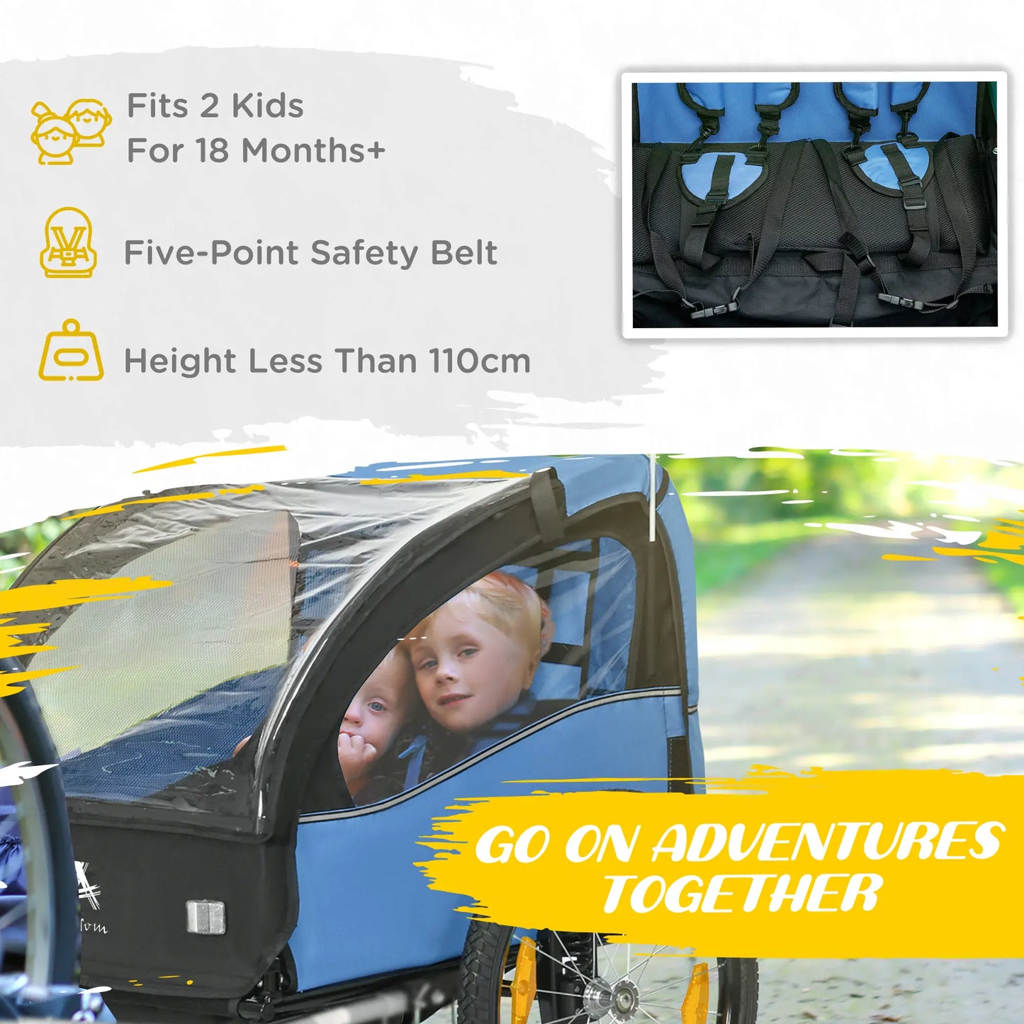 2 Seat Bike Trailer, 20" Wheels, Kids Stroller With Storage, Blue Kids Bike Trailers at Gallery Canada