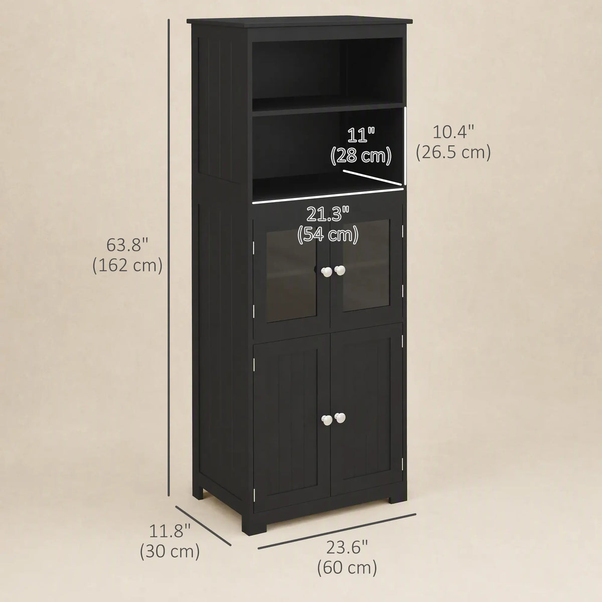 63" Small Buffet with Hutch, 4-Door Kitchen Pantry Cabinet, Black Kitchen Pantry Cabinets at Gallery Canada
