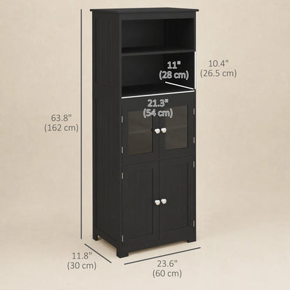 63" Small Buffet with Hutch, 4-Door Kitchen Pantry Cabinet, Black Kitchen Pantry Cabinets at Gallery Canada