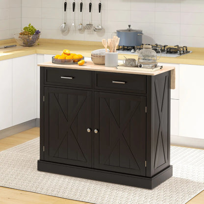 Kitchen Island with Drop Leaf, 2 Drawers, Adjustable Shelves, Black Kitchen Islands & Kitchen Carts at Gallery Canada