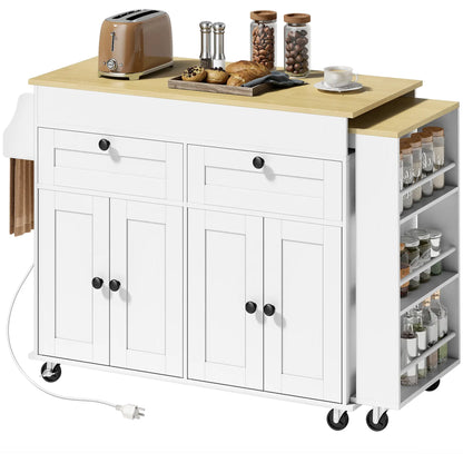 Kitchen Island With Sliding Expandable Top, Rolling Cart, White Kitchen Islands & Kitchen Carts White, Oak at Gallery Canada