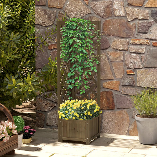 Lit de Jardin Surélevé en Bois avec Treillis, 16" x 16" x 57", Carbonisé