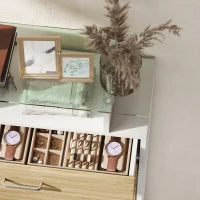 Armoire à chaussures fine, 2 tiroirs rabattables, étagères réglables, tiroir, plateau en verre