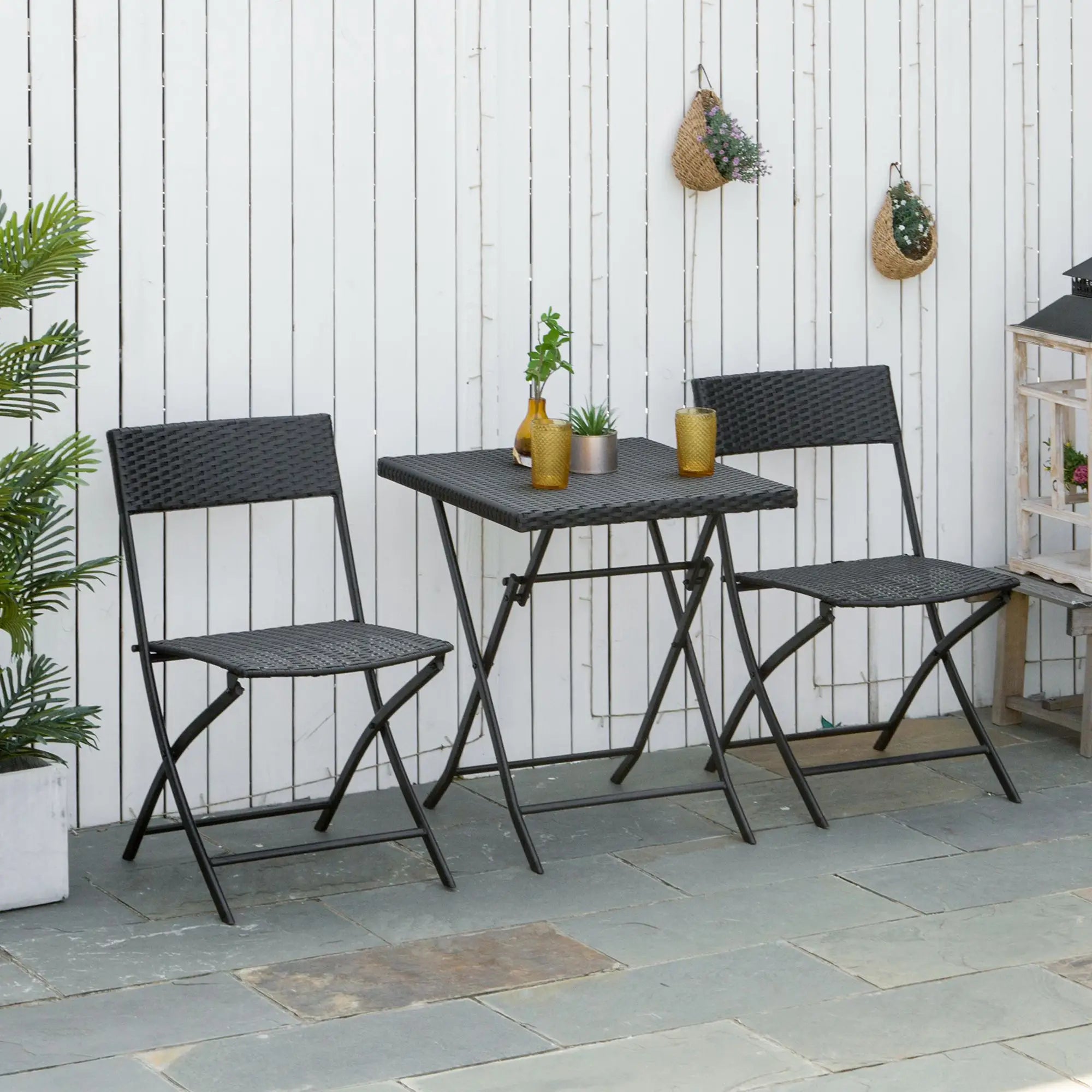 3-Piece Outdoor Folding Rattan Bistro Set, Mixed Brown, Brown Bistro Sets at Gallery Canada
