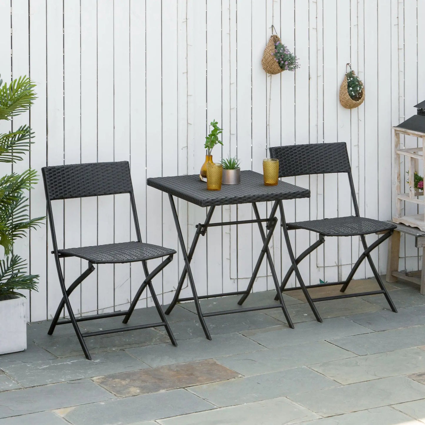 3-Piece Outdoor Folding Rattan Bistro Set, Mixed Brown, Brown Bistro Sets at Gallery Canada