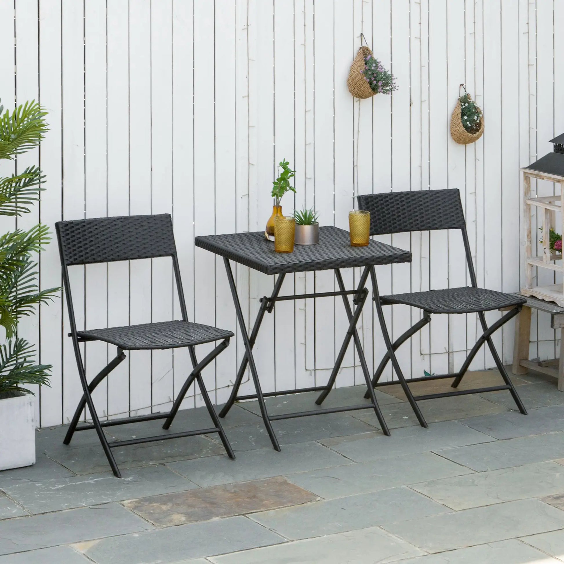 3-Piece Outdoor Folding Rattan Bistro Set, Mixed Brown, Brown Bistro Sets at Gallery Canada